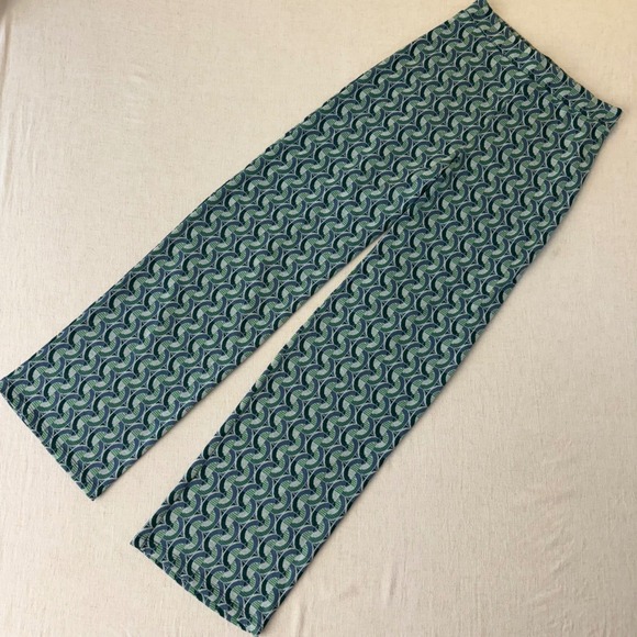 Zara Womens Green Blue Geometric Print Wide Leg Knit Pants High Rise Size M - Picture 2 of 13